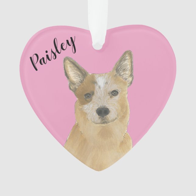 Personalisiert rosa Heart Red Cattledog Heeler Ornament (Vorderseite)