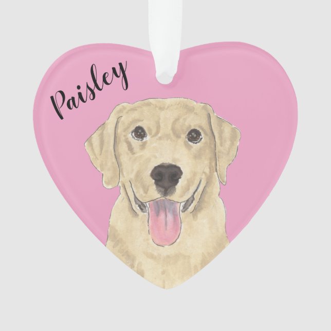 Personalisiert-rosa-herz-gelbes Labrador Ornament (Vorderseite)