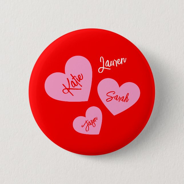 Personalisiert-rosa-Herz-Rote Mutter Button (Vorderseite)