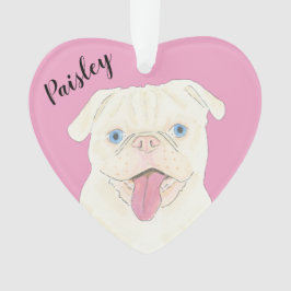 Personalisiert rosa Herzweiße Mops Ornament