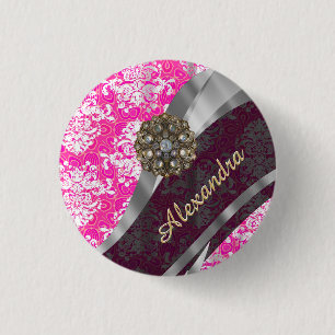 Personalisiert rosa hübsches gürtelfeuchtes Muster Button