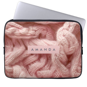 Personalisiert Rosa Kabelstrickmuster Laptopschutzhülle