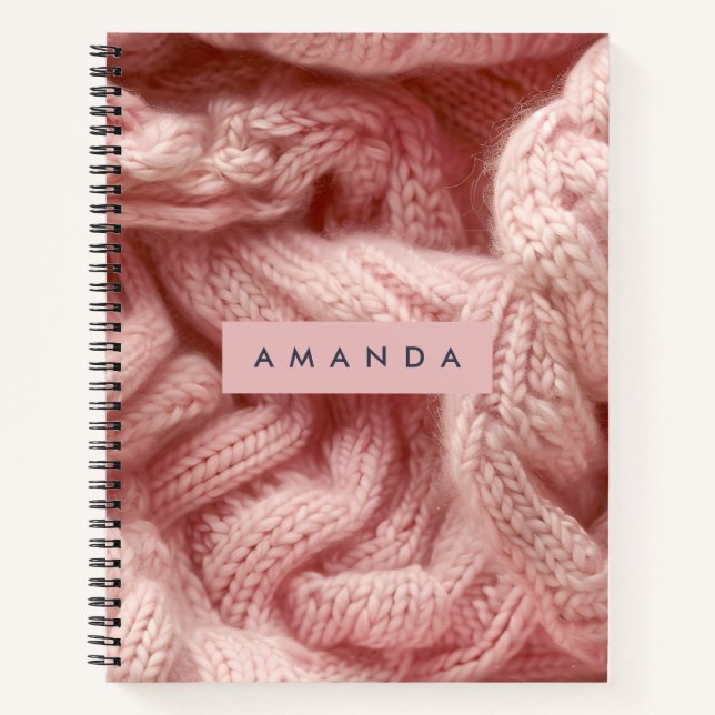 Personalisiert Rosa Kabelstrickmuster Notizbuch (Vorderseite)