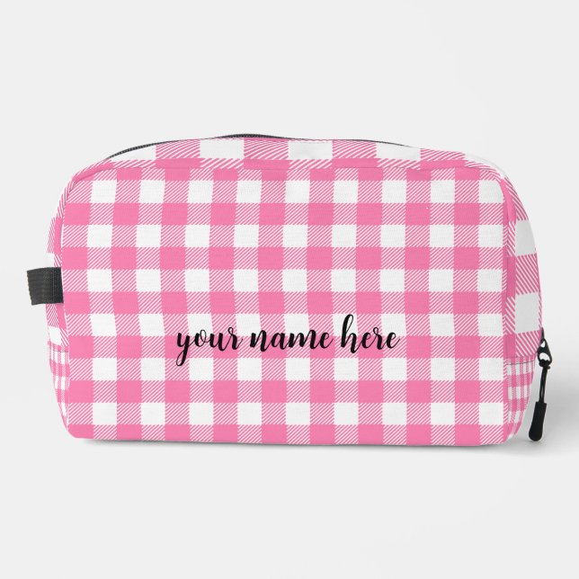 Personalisiert rosa Karierte Toilettenbeutel Waschbeutel (Vorderseite)