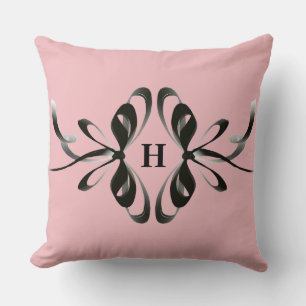 Personalisiert rosa Kissen mit Schwarzer Bow Monog