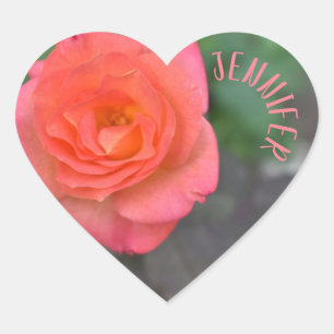 Personalisiert Rosa Koralle Rose Blumengarten Blum Herz-Aufkleber