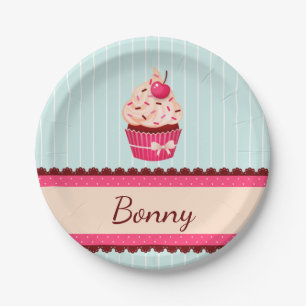 Personalisiert rosa Kupcake Minze Blue Hintergrund Pappteller