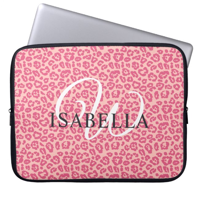 Personalisiert rosa Leopard Laptopschutzhülle (Vorderseite)