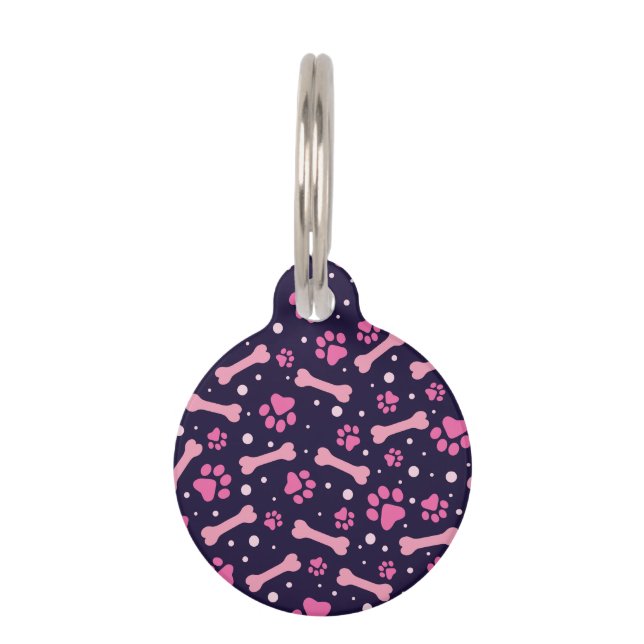 Personalisiert rosa Lila Dog Knochen Hunde Paws Haustiermarke (Vorderseite)