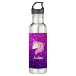Personalisiert rosa Lila Glitzer Einhorngesicht Edelstahlflasche
