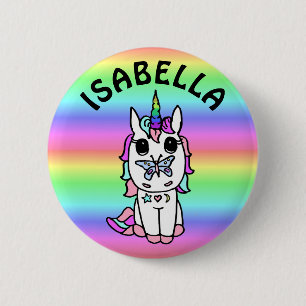 Personalisiert, rosa, Lila, Rainbow Unicorn Button