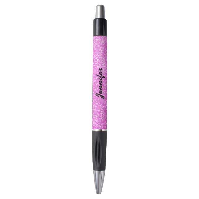 PERSONALISIERT rosa MÄDCHENGLITZER MIT NAMEN Kugelschreiber (Vorderseite Vertikal)