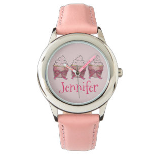 Personalisiert rosa, Mattierte Cupcake Armbanduhr