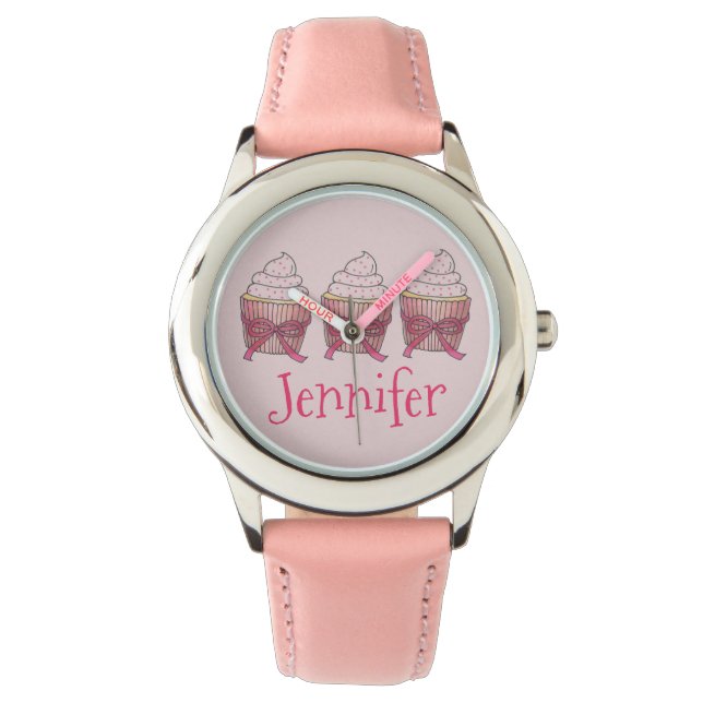 Personalisiert rosa, Mattierte Cupcake Armbanduhr (Vorderseite)