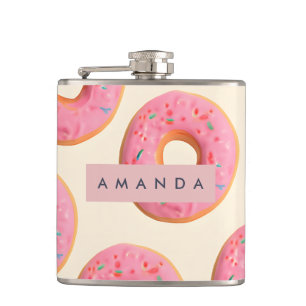 Personalisiert rosa Mattiertes Donut-Muster Flachmann