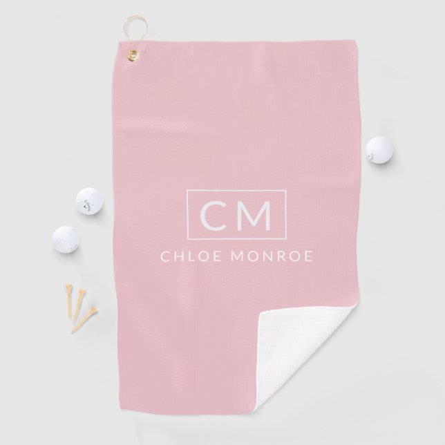 Personalisiert rosa Minimal Modernes Monogramm Golfhandtuch (Insitu)
