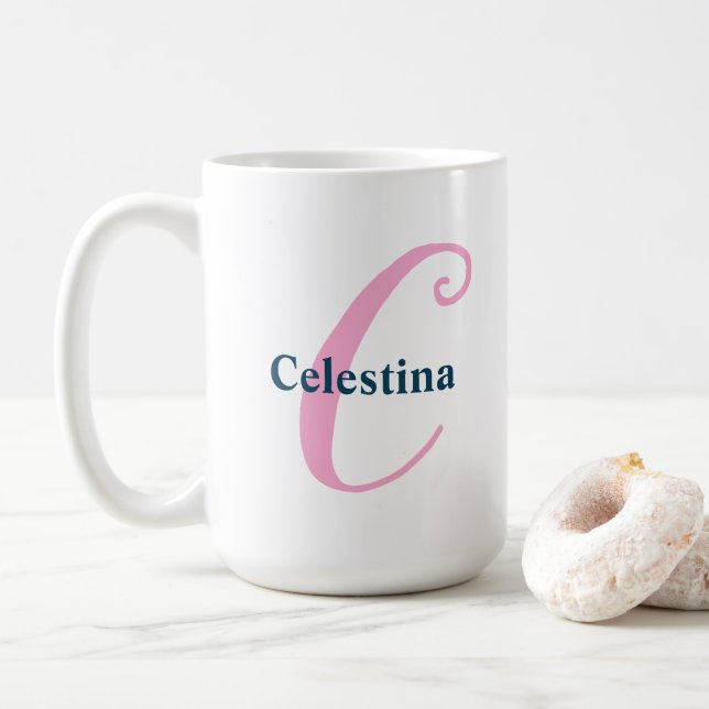 Personalisiert-rosa-Monogramm-Letter-C-Individuell Kaffeetasse (Mit Donut)
