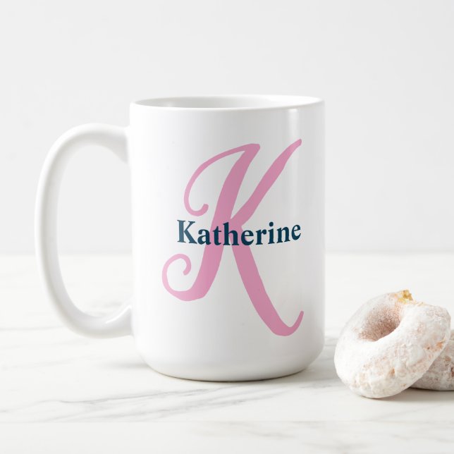 Personalisiert-rosa-Monogramm-Letter-K-Individuell Kaffeetasse (Mit Donut)