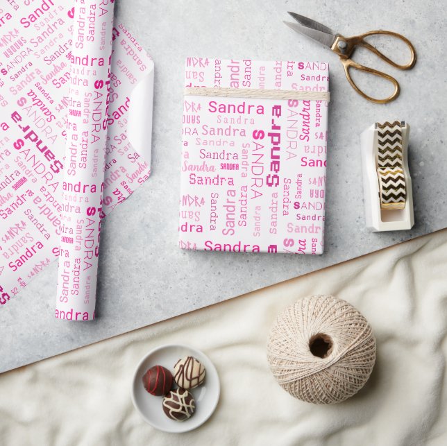 Personalisiert rosa Namensschild Geschenkpapier (Kunsthandwerk)