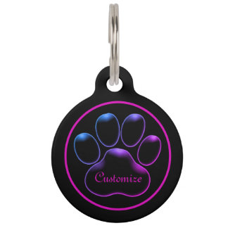 Personalisiert rosa Neon Glow Paw Print Haustiermarke
