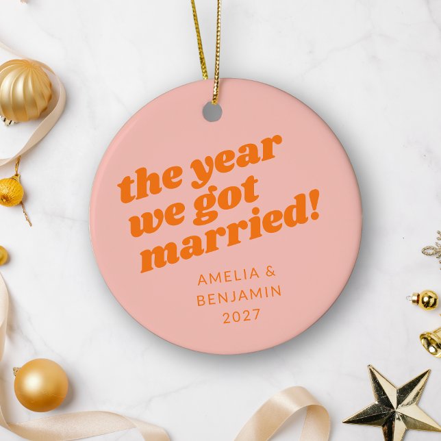 Personalisiert Rosa Orange Erste Weihnachtsnacht V Keramik Ornament (Von Creator hochgeladen)