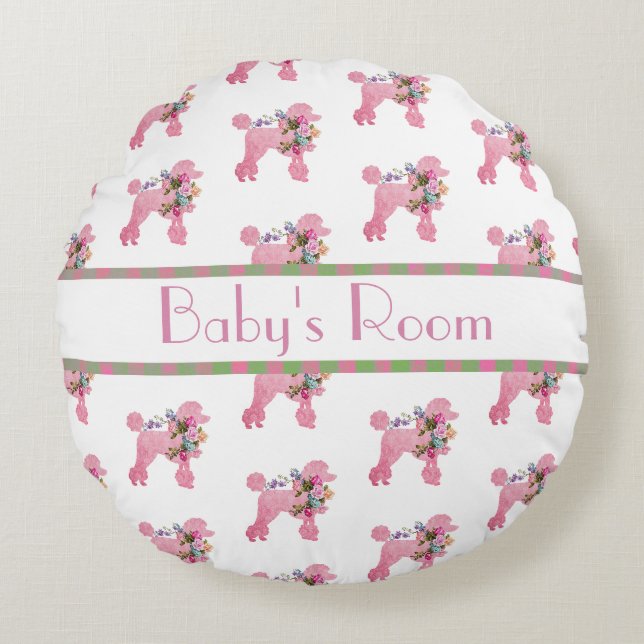 Personalisiert rosa Poodle Rundkissen Rundes Kissen (Vorderseite)