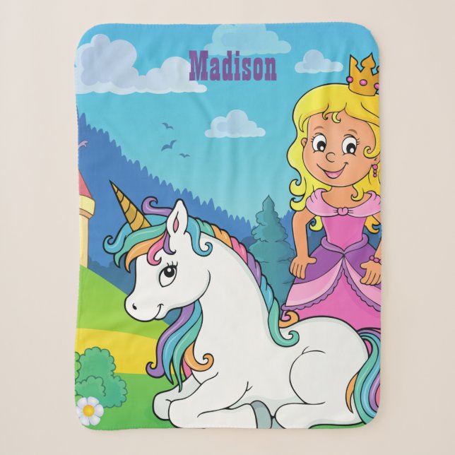 Personalisiert Rosa Prinzessin Unicorn Sherpa Blan Sherpadecke (Vorderseite)