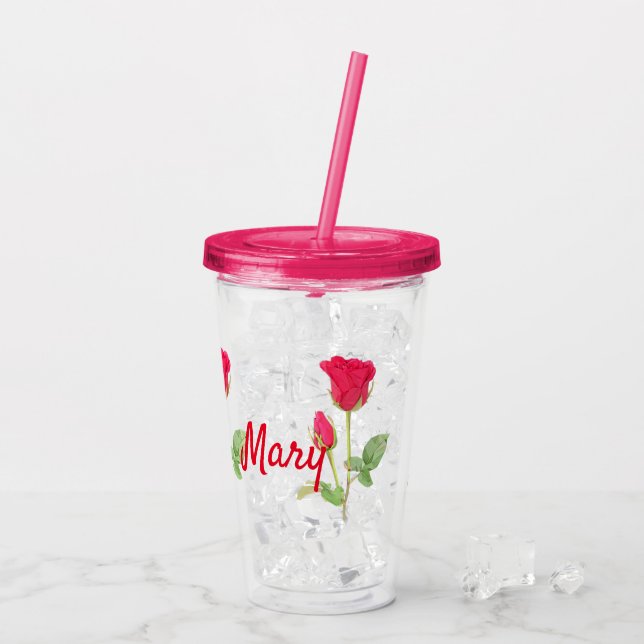Personalisiert rosa Rosa Acryltrinkbecher (Rückseite Ice)