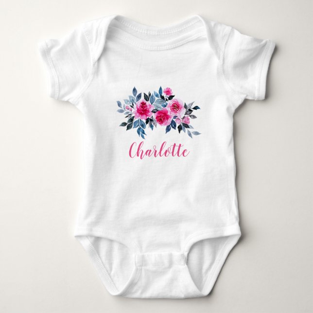 Personalisiert-Rosa-Rose Baby Strampler (Vorderseite)
