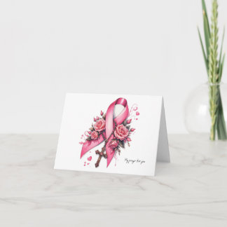 Personalisiert rosa Schleife mit Rosenkranz Karte