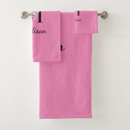 Personalisiert rosa, schwarz-elegante Monogramm Badhandtuch Set