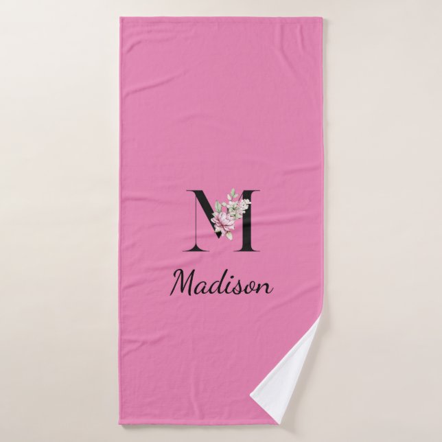 Personalisiert rosa, schwarz-elegante Monogramm Badhandtuch Set (Badehandtuch)