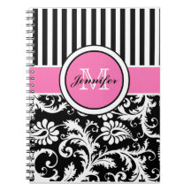 Personalisiert rosa Schwarz-weiß gestreifte Damask