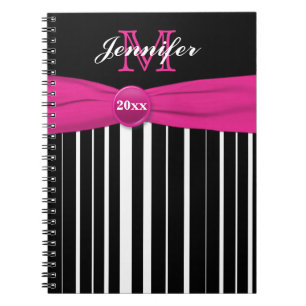 Personalisiert rosa Schwarz-weiß gestreiftes Noteb Notizblock