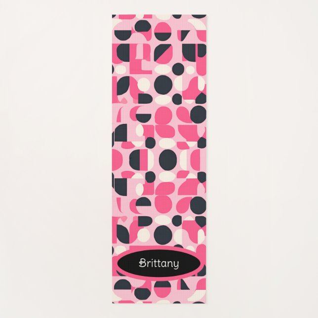 Personalisiert rosa Schwarz-Weiß-Modern-Yoga-Mat Yogamatte (Vorderseite)