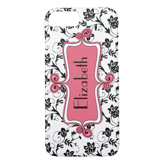 Personalisiert rosa schwarze Damaske Case-Mate iPhone Hülle (Rückseite)