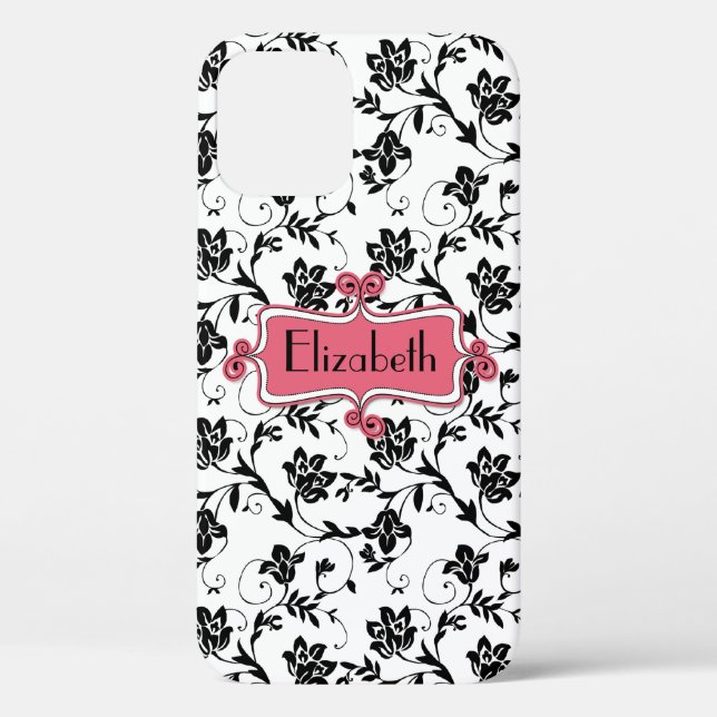 Personalisiert rosa schwarze Damaske Case-Mate iPhone Hülle (Rückseite)