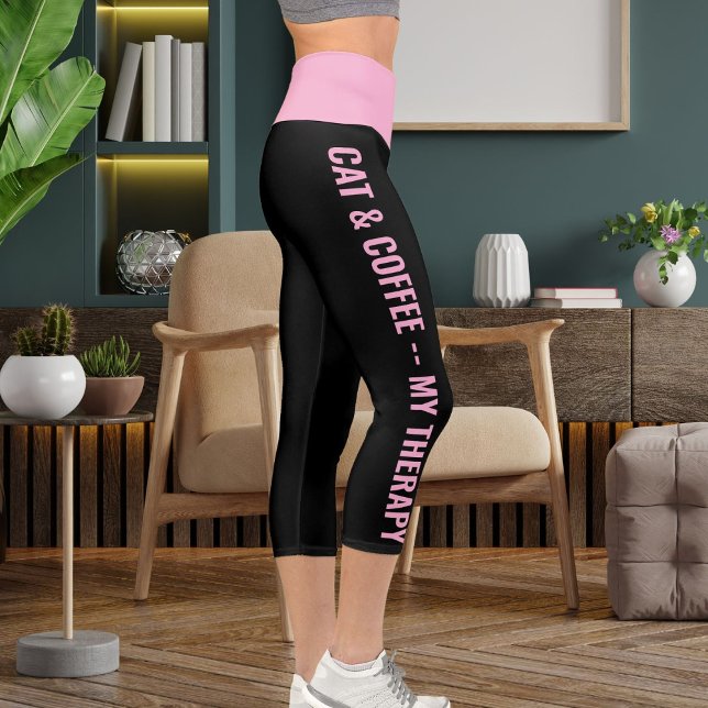 Personalisiert rosa Schwarzer Spaß Comic Stil Katz Capri Leggings (Von Creator hochgeladen)