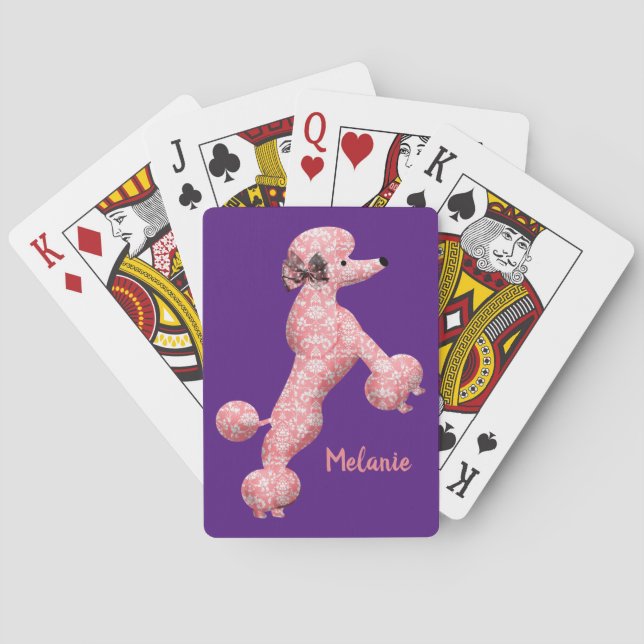 Personalisiert rosa Tanzpoodle Hund Spielkarten (Rückseite)