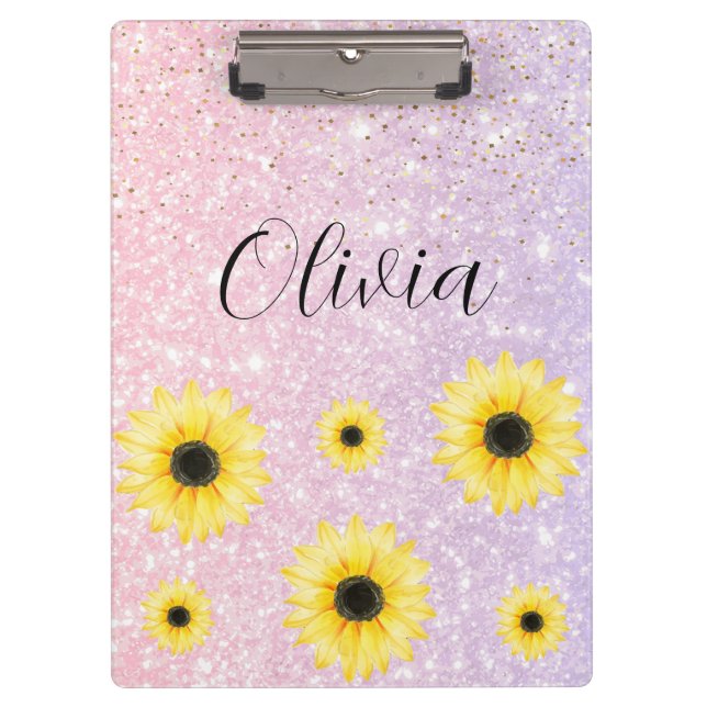 Personalisiert rosa und lila Sonnenblumen Zwischen Klemmbrett (Vorderseite)