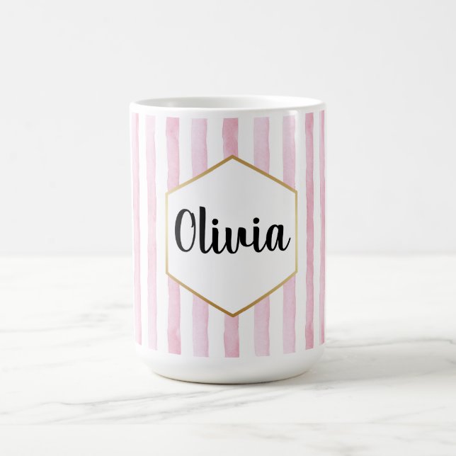 Personalisiert, rosa und weiß gestrichen kaffeetasse (Mittel)