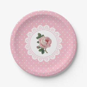 Personalisiert rosa Vintage Rose Papier Teller