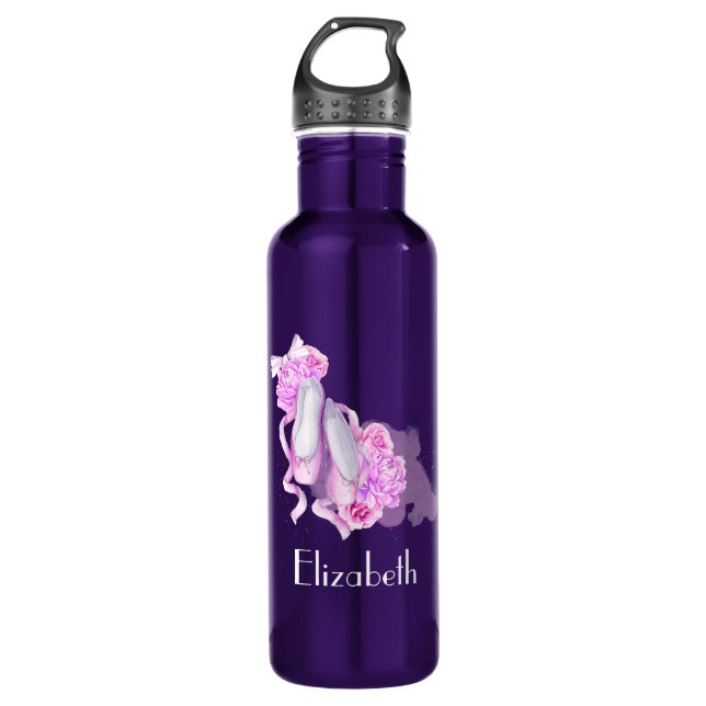 Personalisiert rosa Wasserfarben Ballettschuhe Edelstahlflasche (Vorderseite)