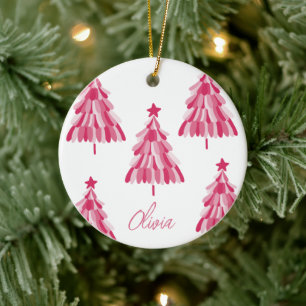 Personalisiert rosa Weihnachtsbaum Name Keramik Ornament