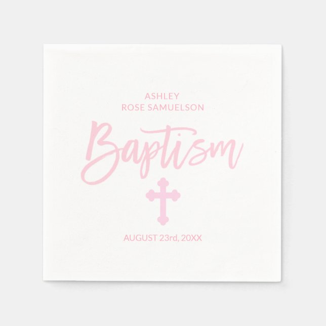 Personalisiert-rosa-Weißkreuz-MÄDCHEN Serviette (Vorderseite)