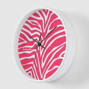 Personalisiert rosa Zebra Wall Clock Uhr