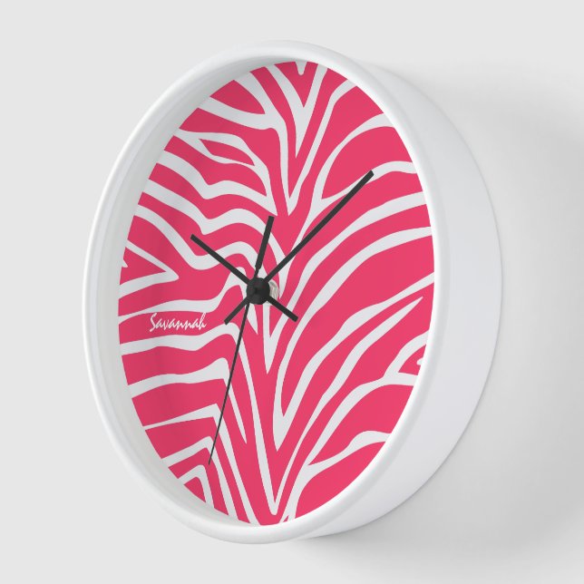 Personalisiert rosa Zebra Wall Clock Uhr (Winkel)