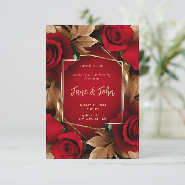 [Personalisiert] Rose Einladung zur Hochzeit (Stehend Vorderseite)