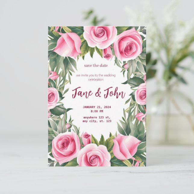 [Personalisiert] Rose Hochzeitsfeiern mit Aquarell Einladung (Stehend Vorderseite)