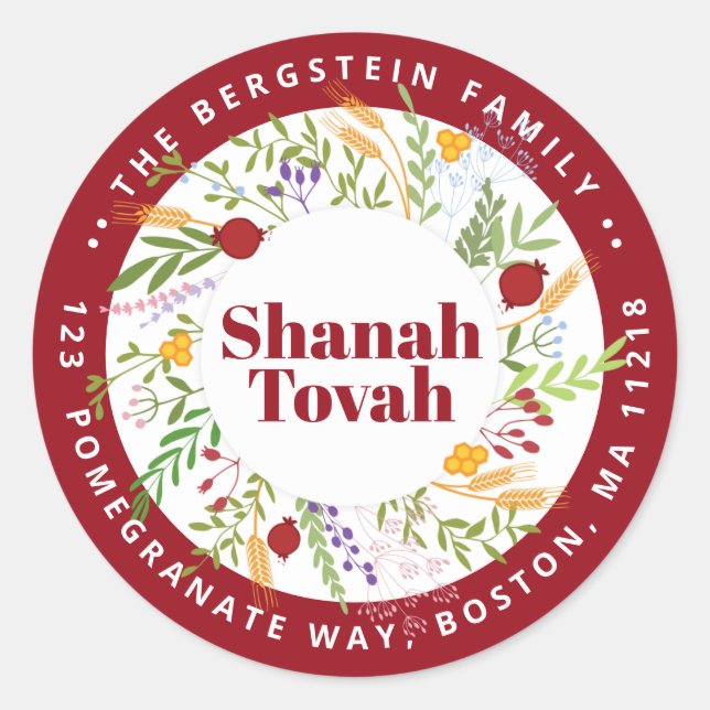 Personalisiert Rosh Hashanah Rücksendeadresse Stic Runder Aufkleber (Vorderseite)